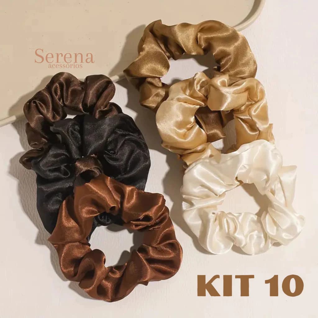 Kit Xuxinha de Cetim Tons de Marrom Com 10 20 30 Elástico de Cabelo  Anti Frizz