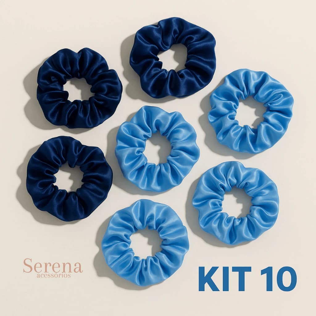 Xuxinha De Cetim Azul Kit 10 20 Anti Frizz Acessório De Cabelo Scrunchie Cachos Lisos