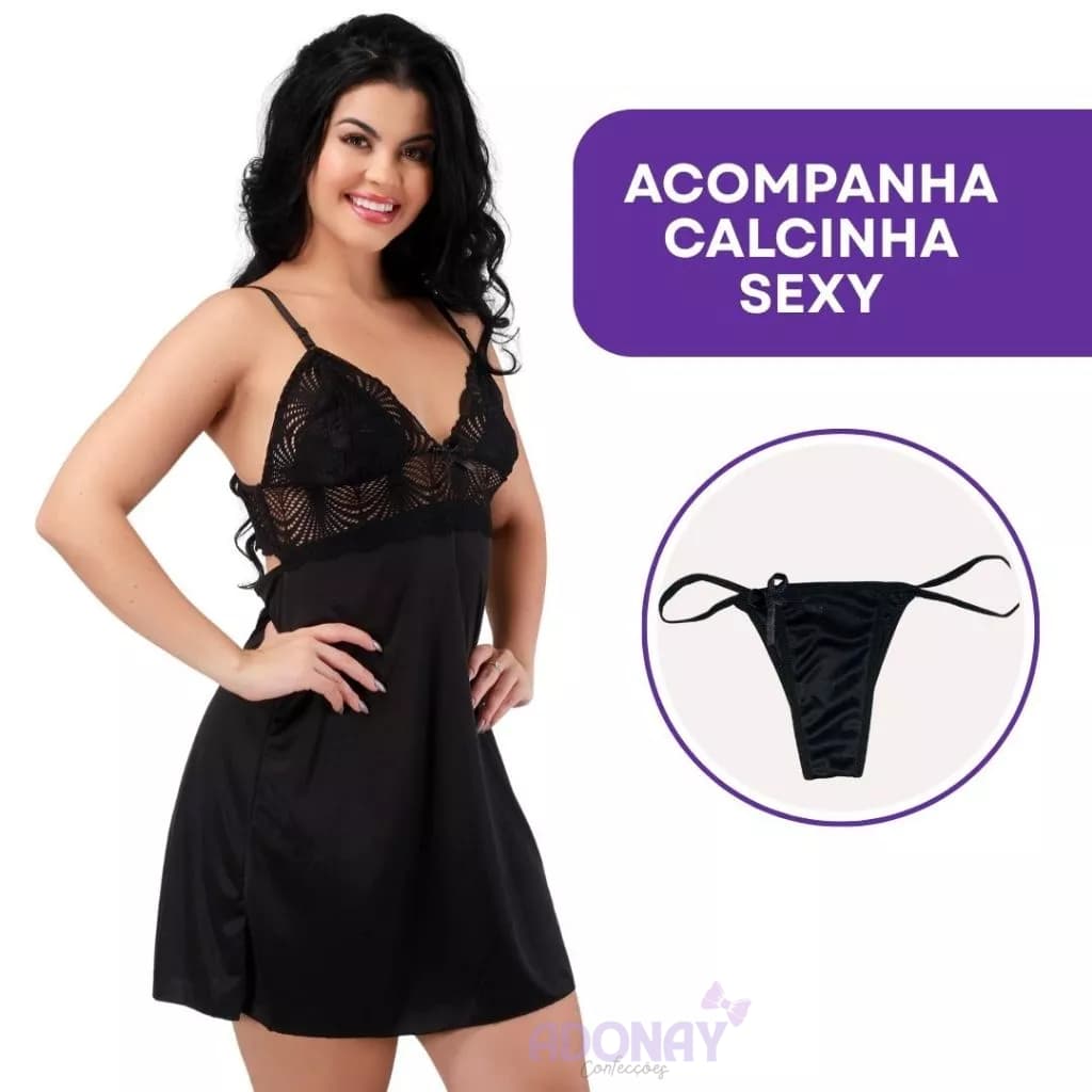 Camisola Com Calcinha Sexy Feminina Curta Sensual Com Renda Sem Bojo Costas Nua Sexy