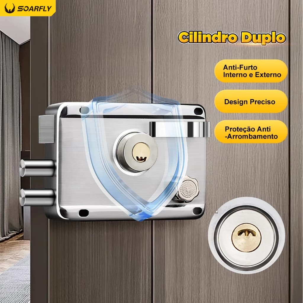 Fechadura Portão Social Sobrepor 5 Chaves Trinco Externa Cromada Anti Furto