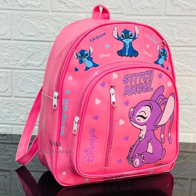 Mochila Infantil Stitch 3 compartimentos, bolsa menina escola alça regulável reforçada