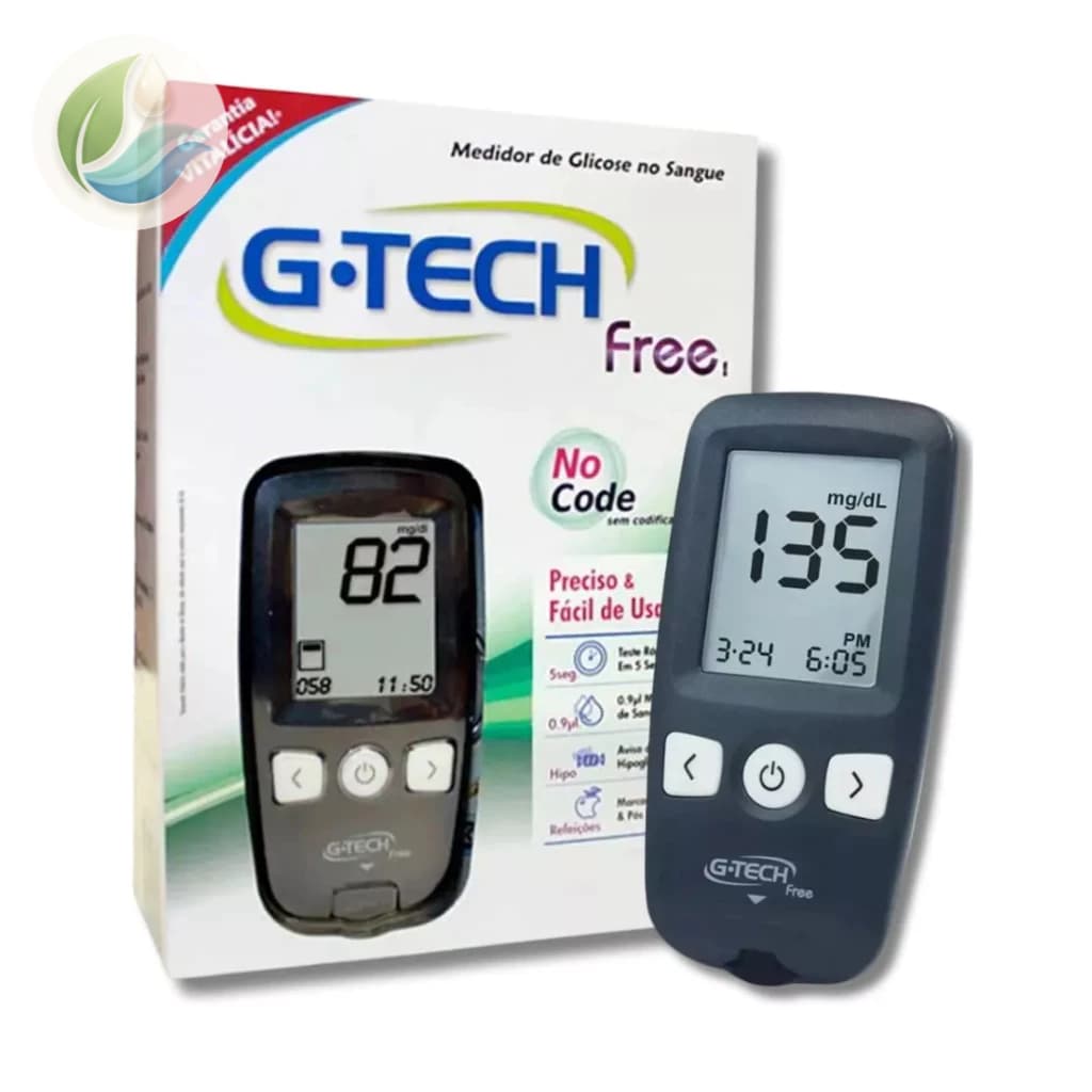 Kit Medidor Glicose G-Tech Free + 10 Tiras + 10 Lancetas + Caneta Lancetadora