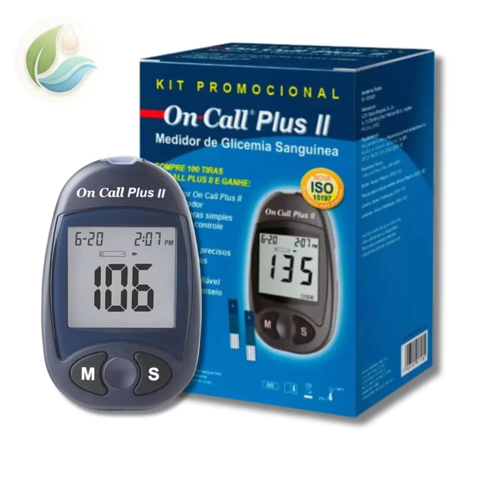 Kit Medidor de Glicemia On Call Plus II + 100 Tiras + 100 Lancetas + 1 Lancetador