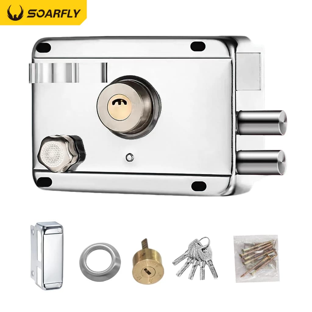 Fechadura de Sobrepor cor Cromada Moderna c/ Trava Dupla e 5 Chaves – Para Portões e Portas Aço ou Madeira