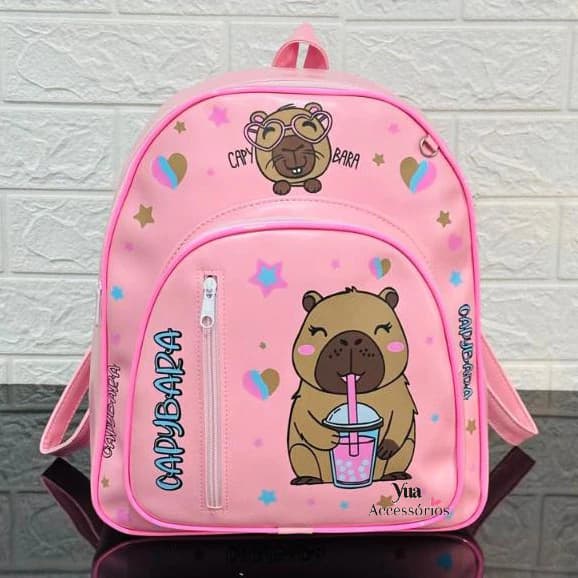 Mochila Capybara Infantil Feminina bolsa , Escolar, Grande, Estampa Fofa, Alças Ajustáveis