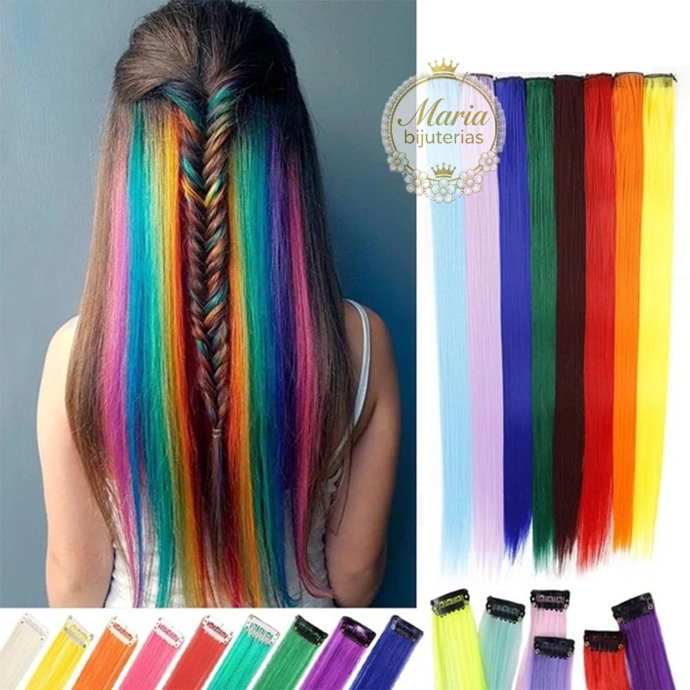 Kit Com 6/12 Aplique Colorido Mecha de Cabelo Colorido Extensão Colorida - TICTAC