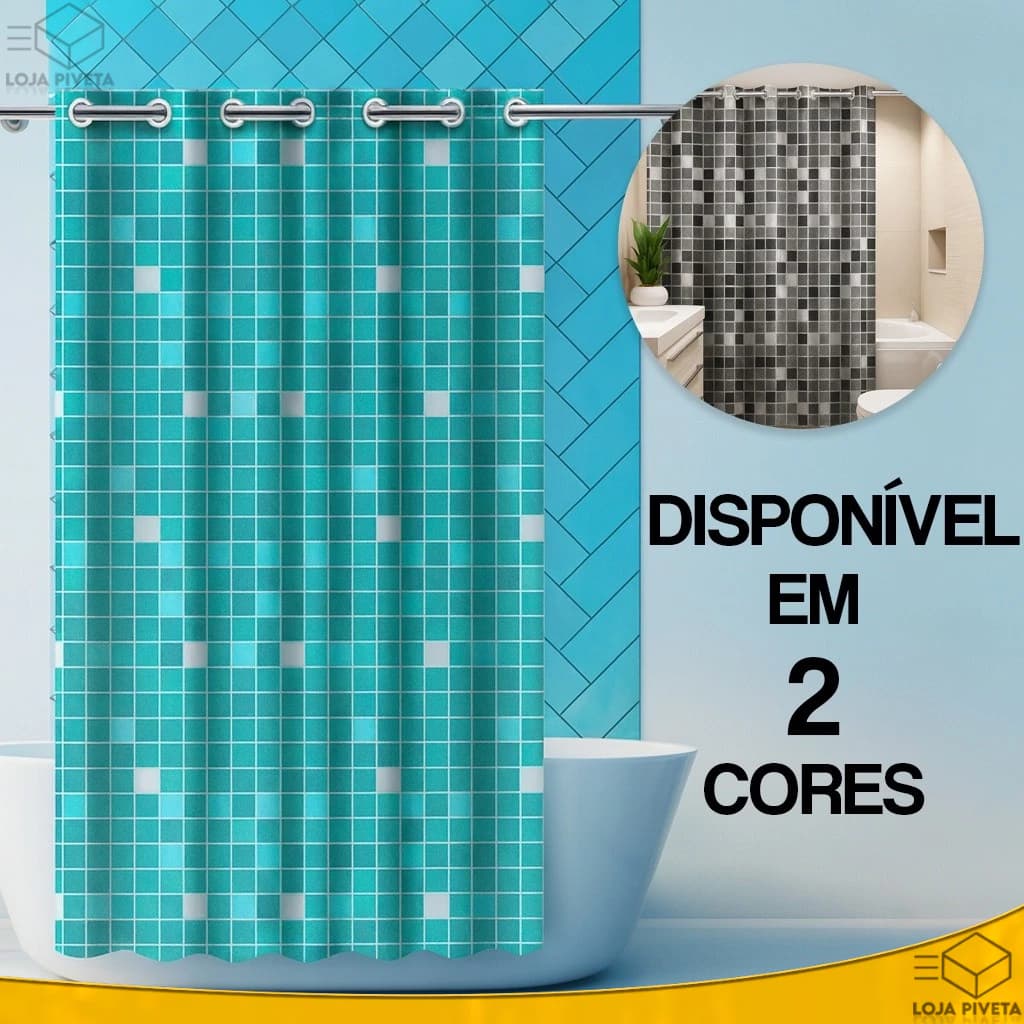 Cortina Para Box De Banheiro Com Ilhós Pastilha 3D PVC Impermeável Anti Mofo Alta Qualidade