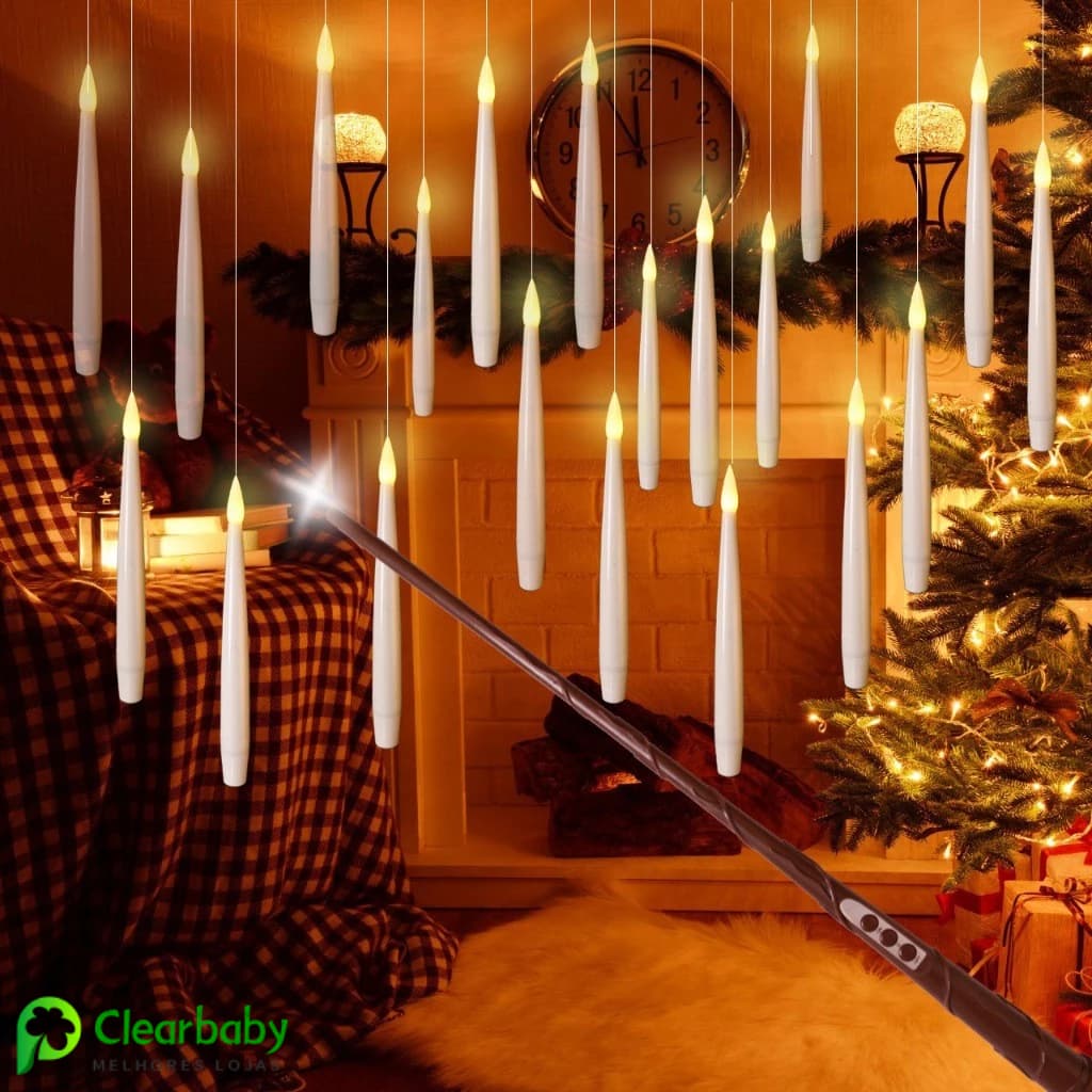 Velas Flutuantes LED Suspensas para Decoração com Varinha Remota 12 Peças