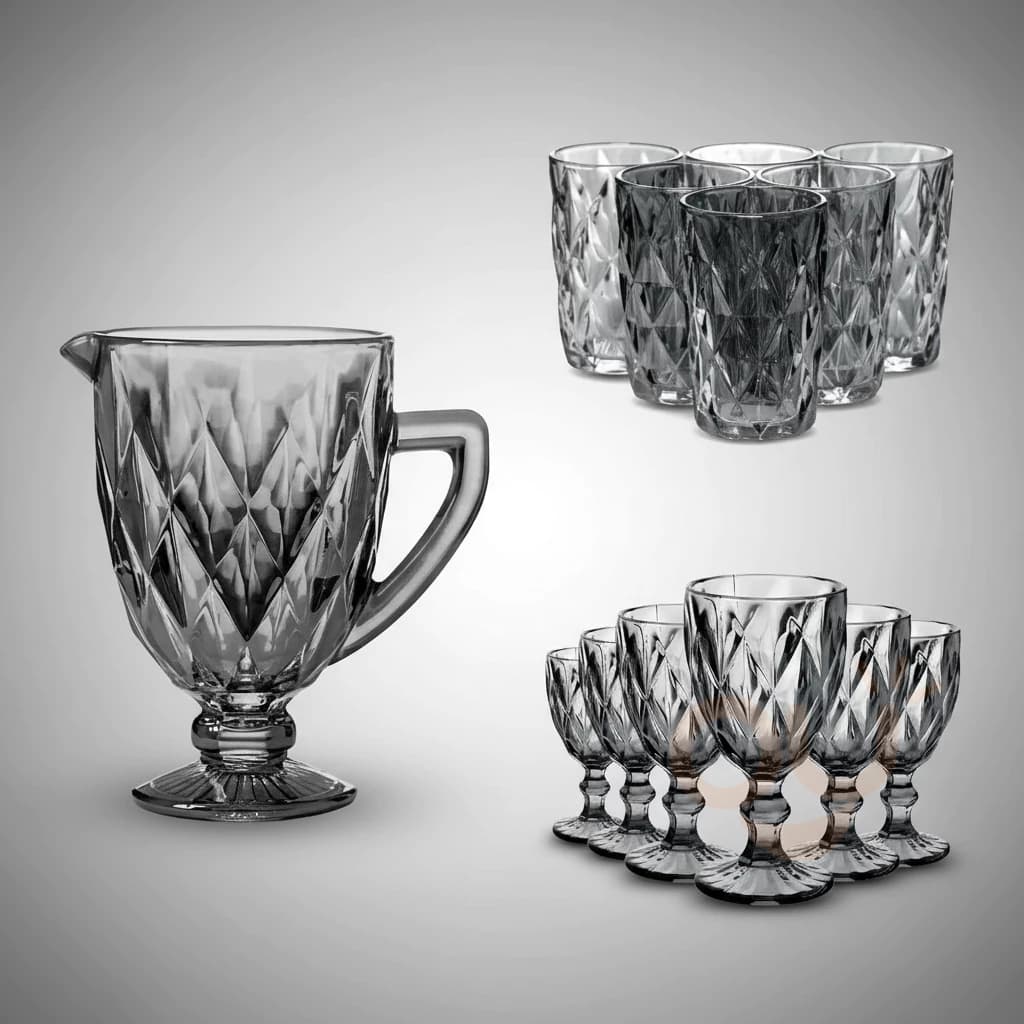 Coleção Jarra Diamond 1L, 6 Taças 320ML, 6 Copos 390ML 6 Taças de sobremesa ou Kit Completo