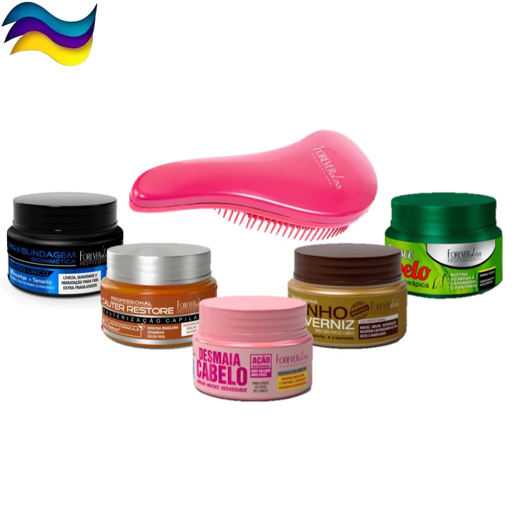 Máscara Hidratação Nutrição Cauterização Reconstrução Brilho Forever Liss + Escova Desembaraçadora