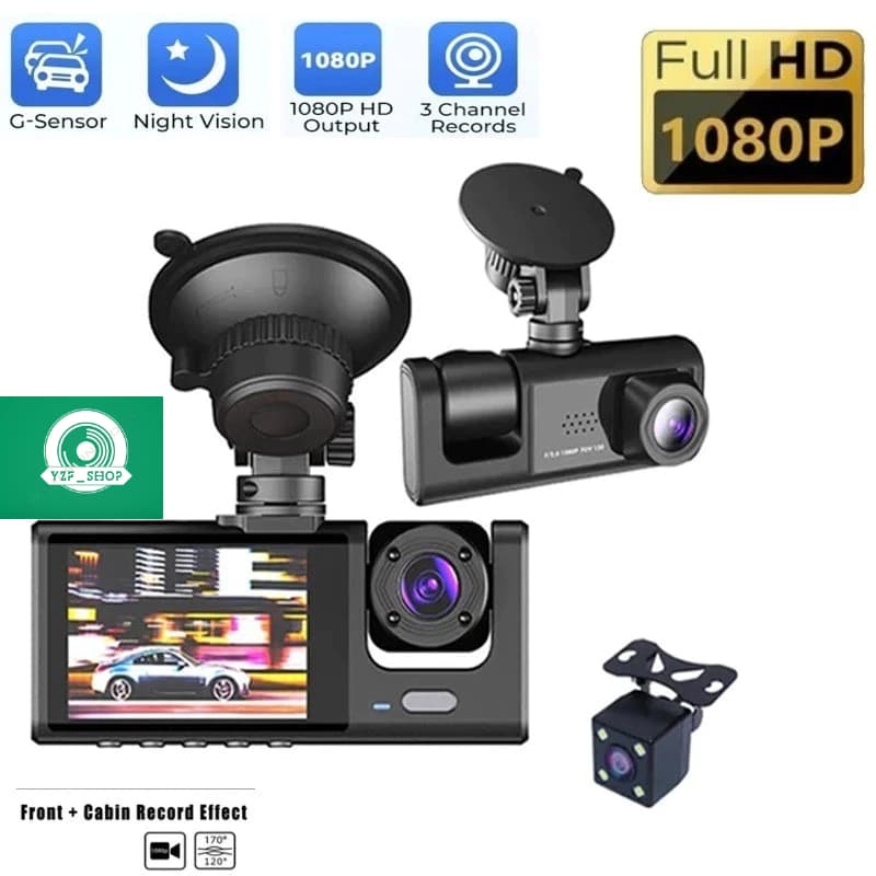 3 Lens DVR Vehicles Security Camera 1080P Video Recorder Record Front, Inside and Rear View