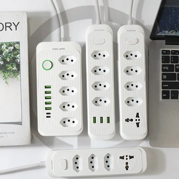 Extensão Tomadas USB TypeC Universal Bivolt 110v/220v 2500W Power 2m Filtro De Linha Segurança