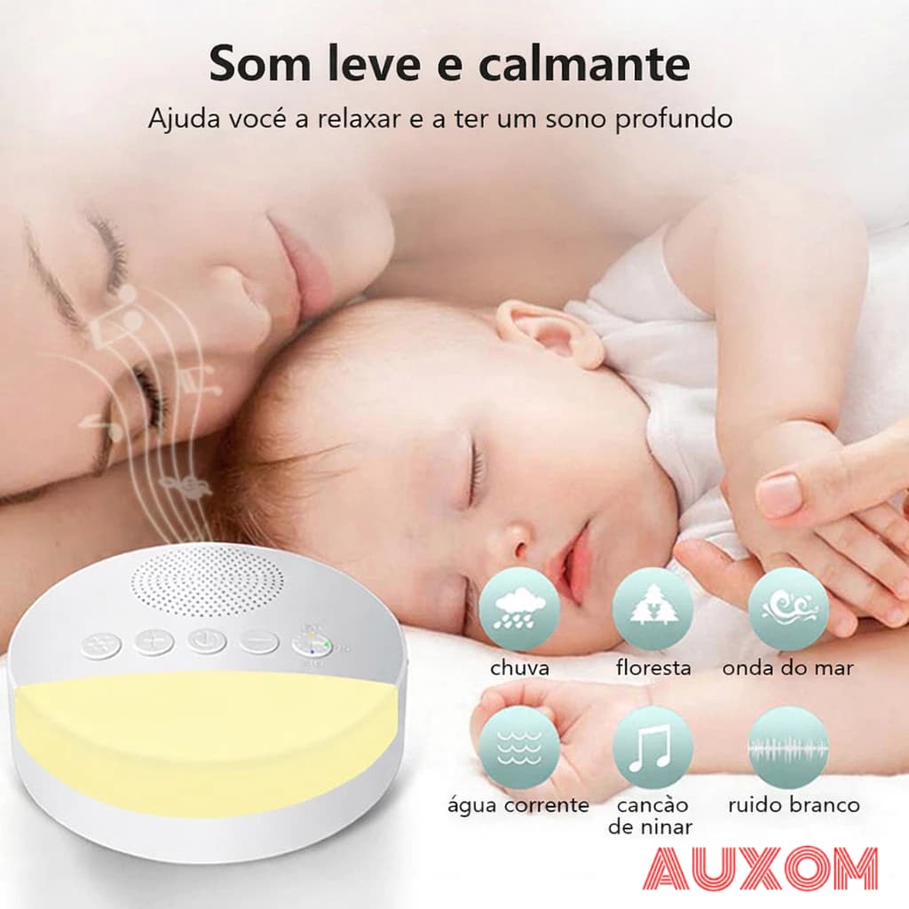 Maquina de Ruido Branco para Criancas com Multiplos Sons Temporizador Luz Noturna USB Recarregavel Desligamento