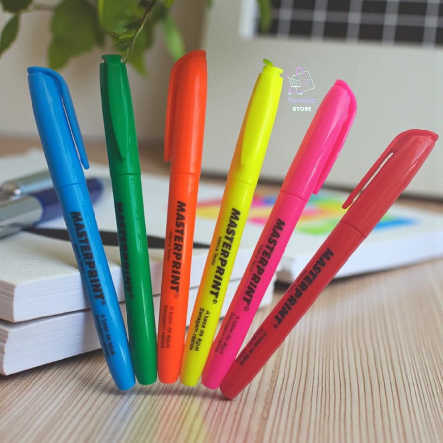 Kit 6 Canetas Marca Texto Neon Fluorescentes Masterprint  Escolar Escritorio Estudo