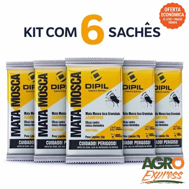 Kit 6 Mata Mosca Dipil Isca Granulada 25g Elimina Moscas Domésticas