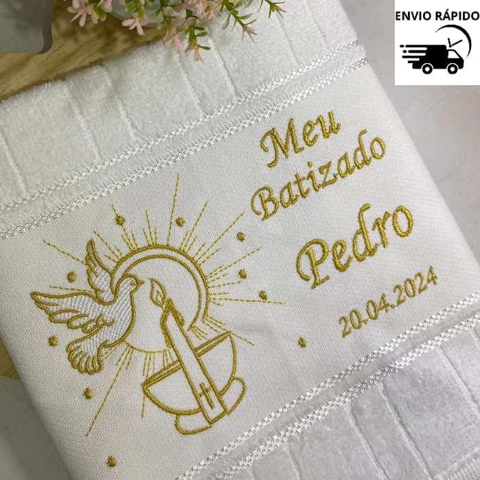 Toalha para batismo batizado personalizada bordada