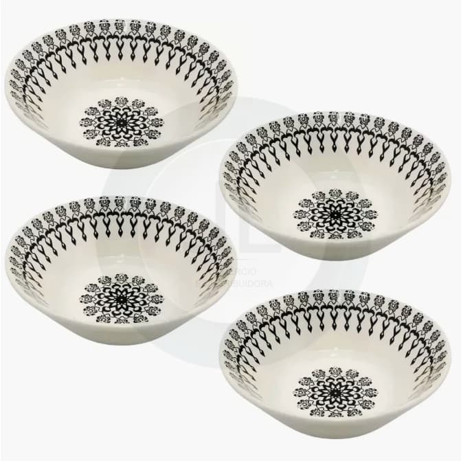 Kit tigela folk em ceramica bowl 500ml conjunto com 4 peças Biona oxford