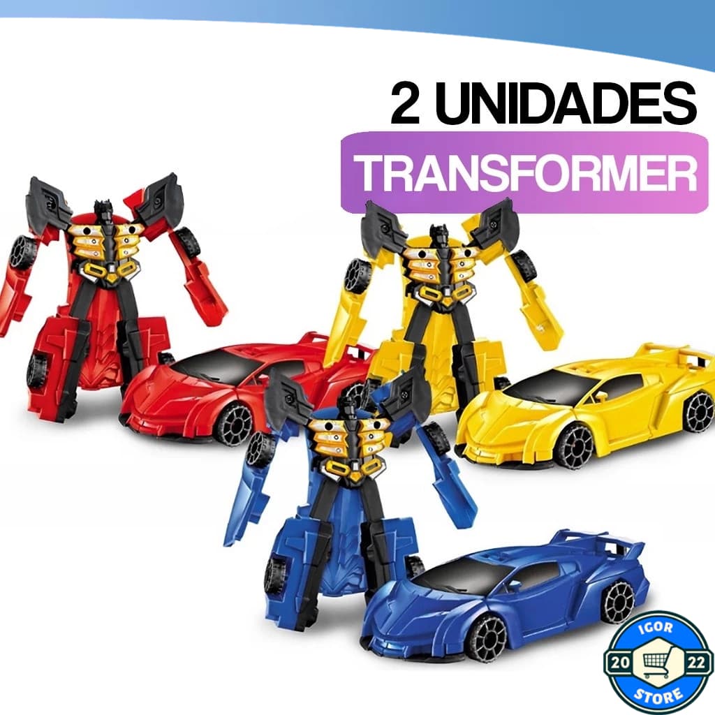 Kit 2x Brinquedo Carro Transformers Vira Robô 2 em 1 Carrinho Infantil Crianças Diversão Garantida