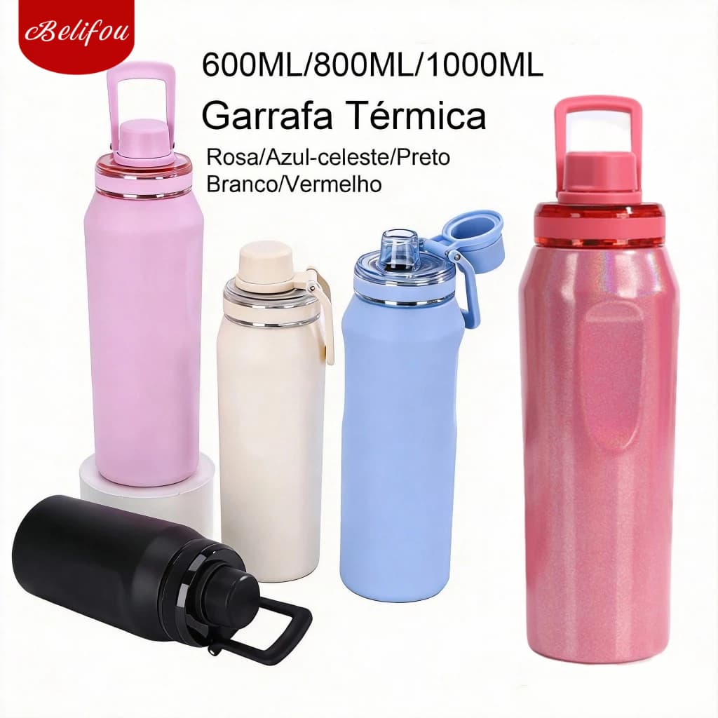 Belifou Glitter Garrafa Térmica Portátil De 800 Ml Com Isolamento Duplo Adequada Para Academia