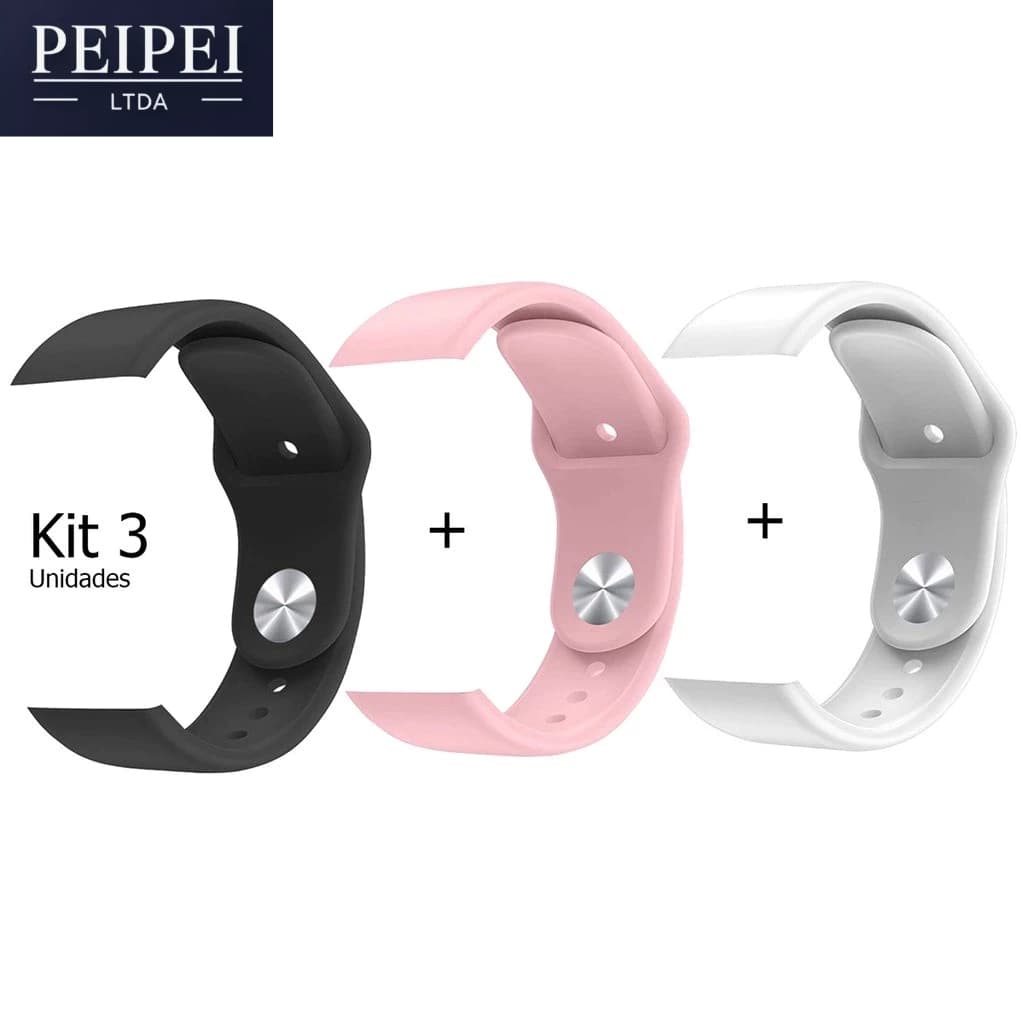 Kit 3 Pulseiras Silicone para Relógio Inteligente Smartwatch D20 / Y68 / D13 / 116 Plus