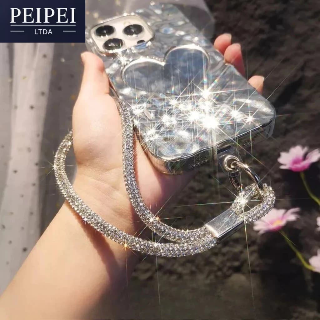 Cordão Carnaval Strass Glitter Corrente Pulso Smartphone Universal Brilhante Anti Furto Anti Perda