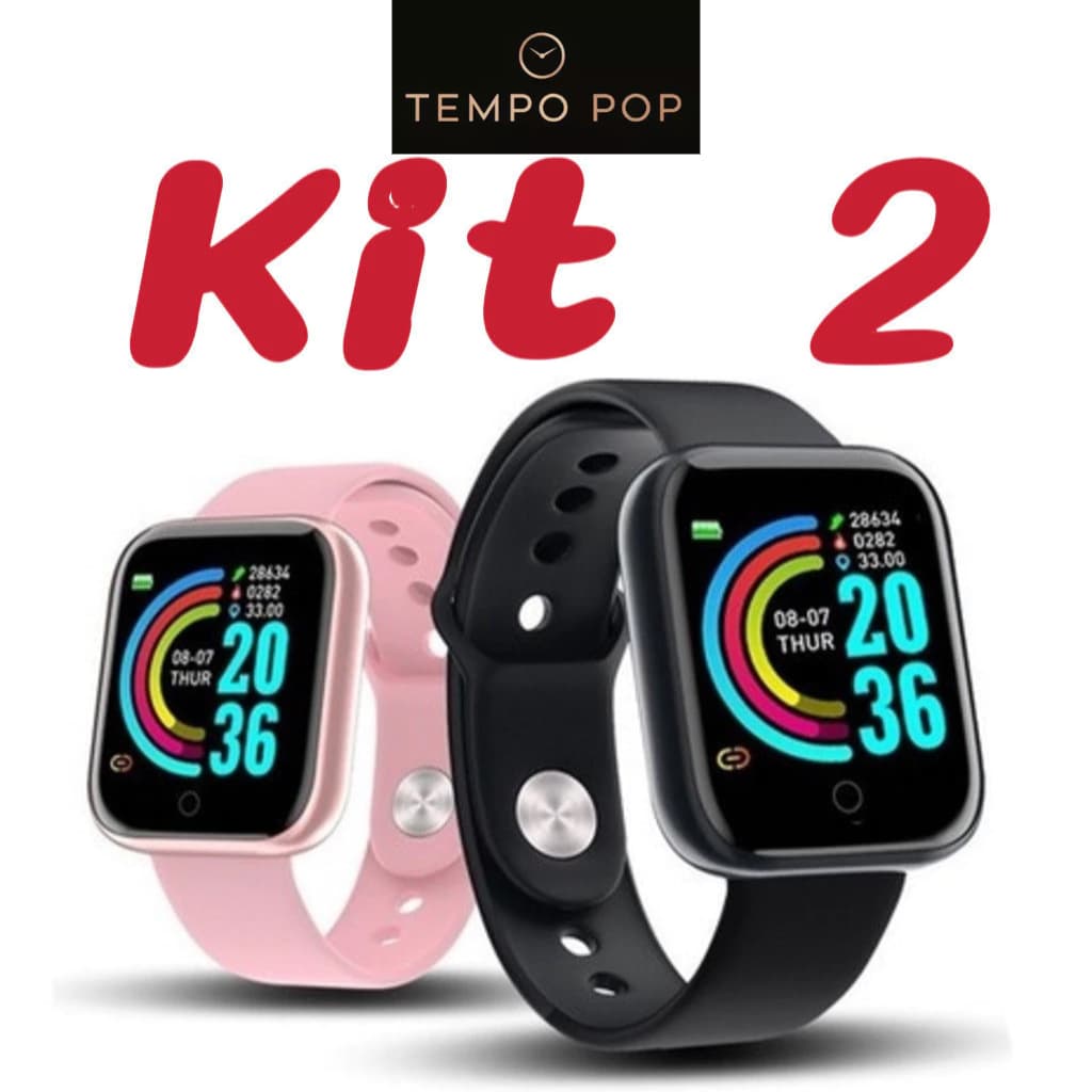Kit 2 Smartwatch TEMPO POP D20 Coloca Foto na Tela Relógio Inteligente Esportivo Bluetooth