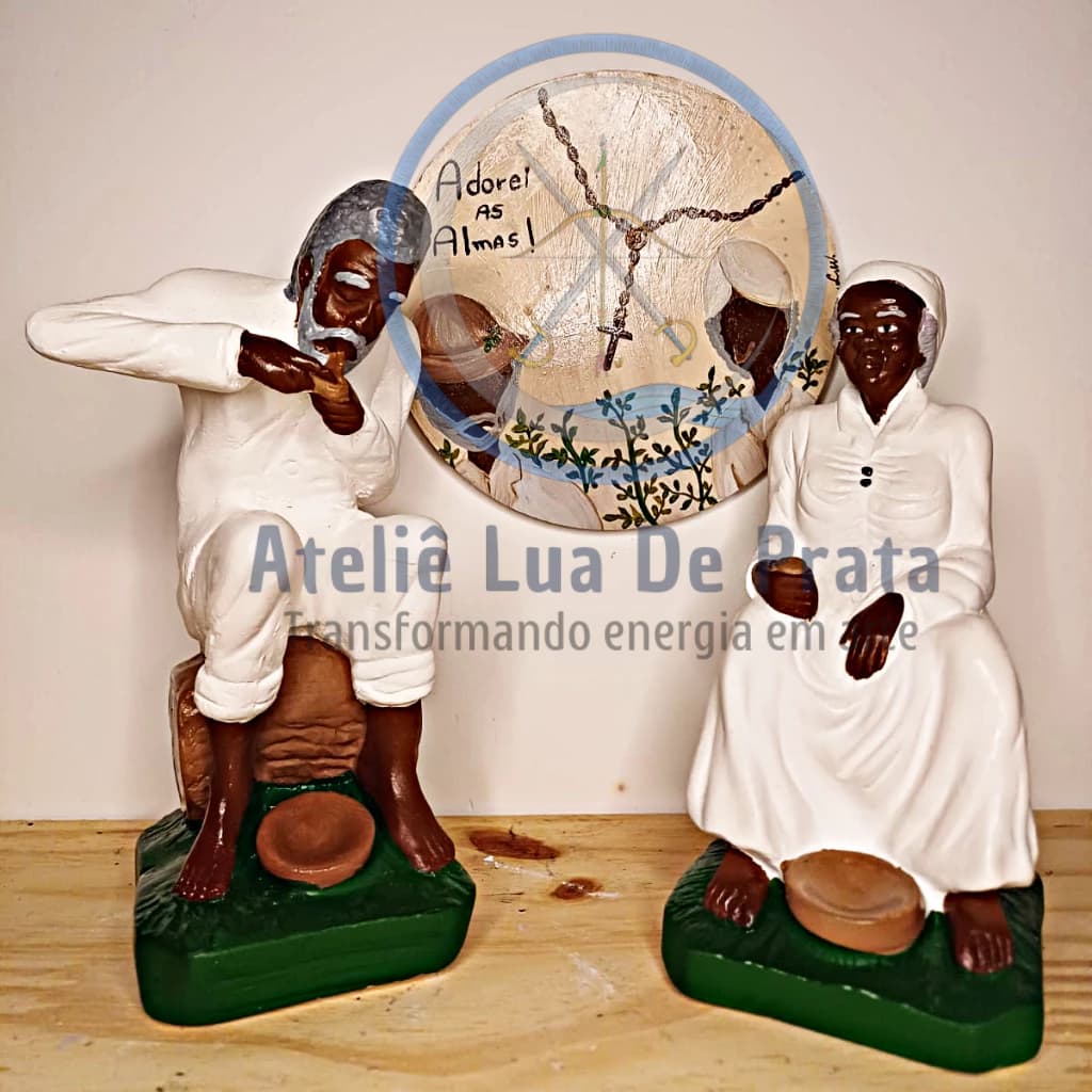 Imagem Casal de Pretos Velhos 23cm Pai Joaquim e Vovó Catarina Preto Velho Preta Velha Umbanda