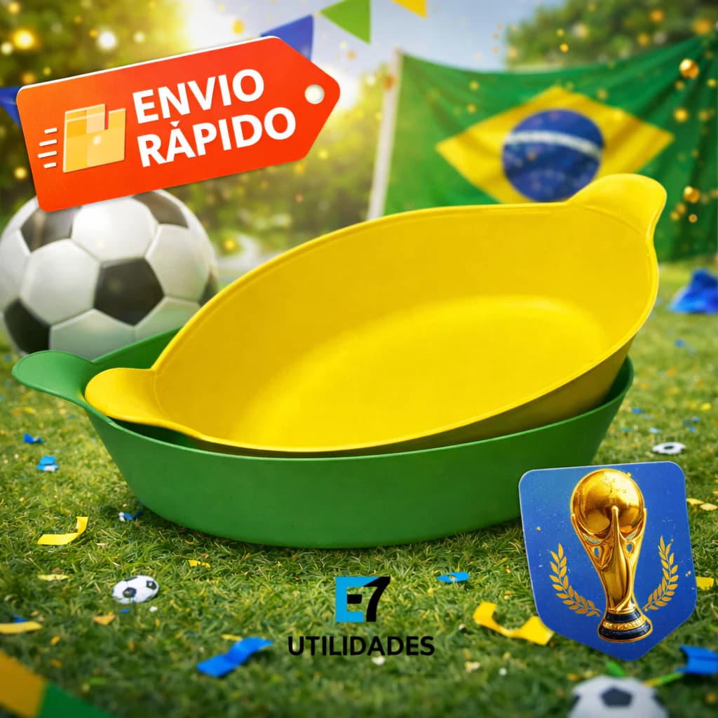 Kit 20 Petisqueiras Canoas - 10 Verdes / 10 Amarelas - Copa do mundo futebol temáticas bowl