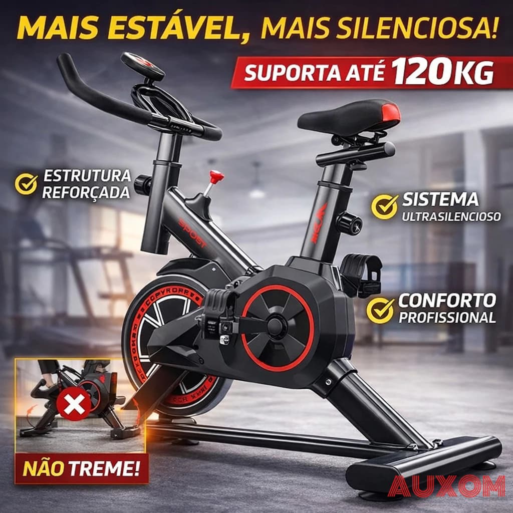 Bicicleta Spinning Ergométrica para Exercícios em Casa com Monitor Digital Suporte até 120kg