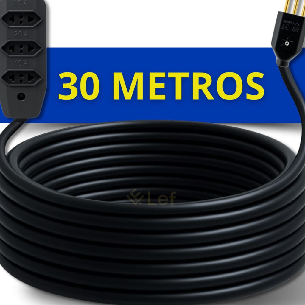 Extensão Elétrica 30m Cabo Pp Reforçada Obra Profissional 10/20a Longo alcance Multiuso flexível