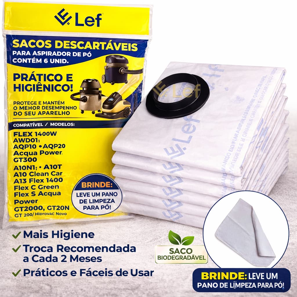 Sacos para Aspirador Electrolux Compatível Flex 1400 AWD01 AQP20+Pano de limpeza