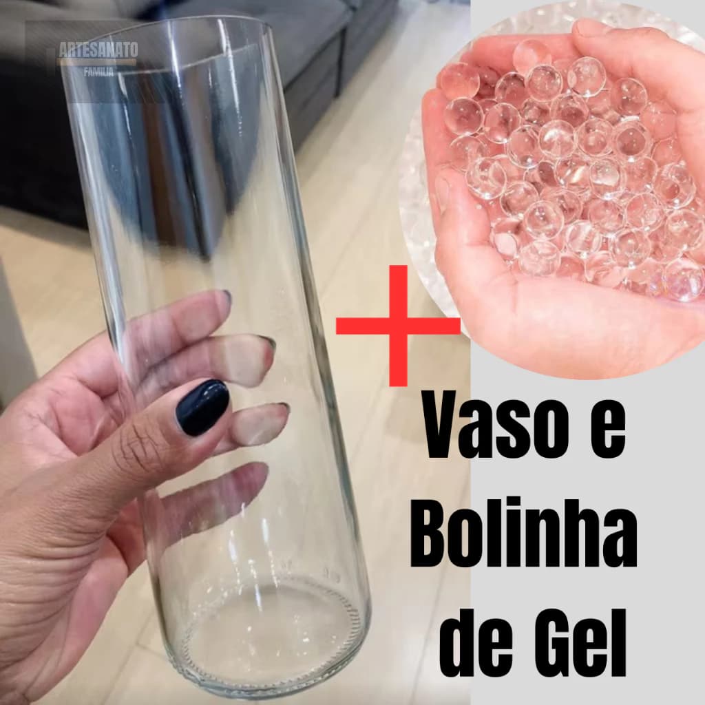 kit Vaso 21 cm  mais Bolinha de Gel Transparente Cresce na Agua para Decoração  com Plantas
