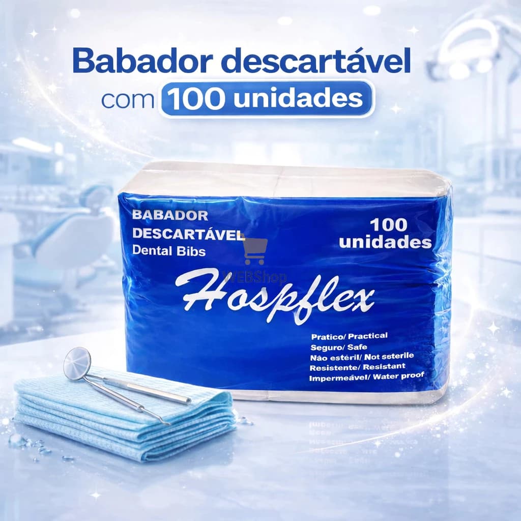 Babador Descartável Hospflex Impermeável 100 Unidades para Odontologia e Clínica Dental