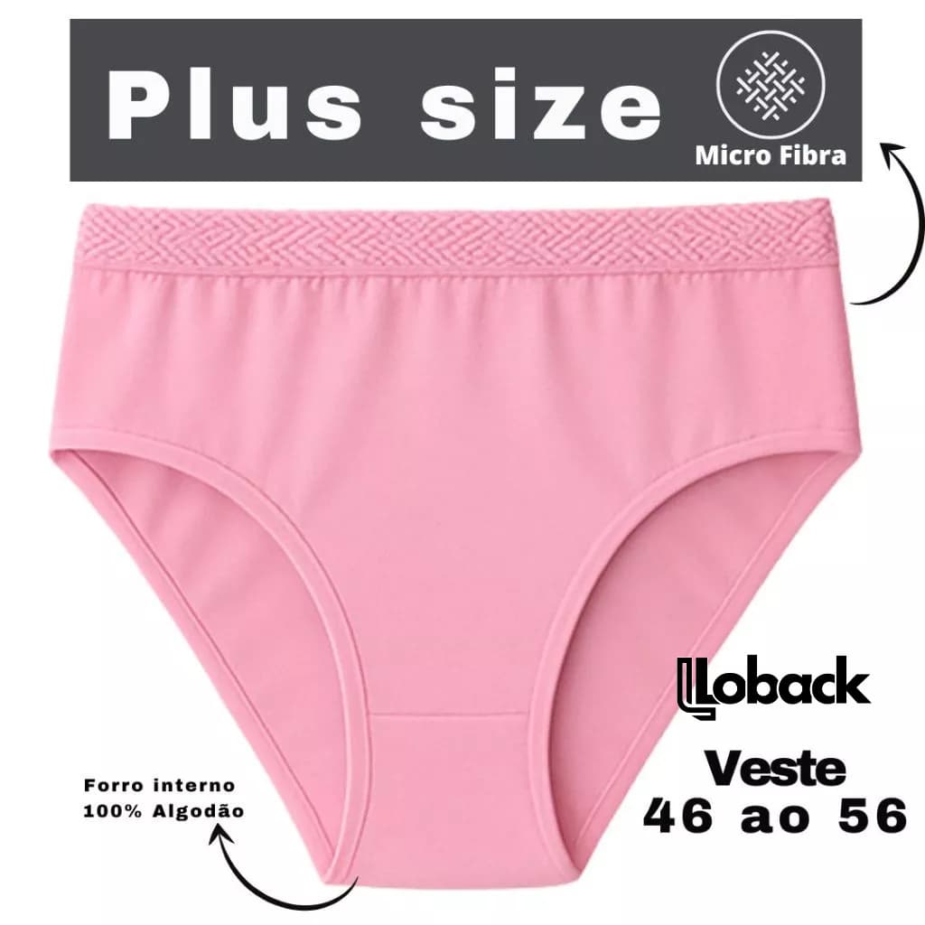Kit 5 Calcinha Plus size Cintura Alta  Micro Fibra Forro 100 % Algodão