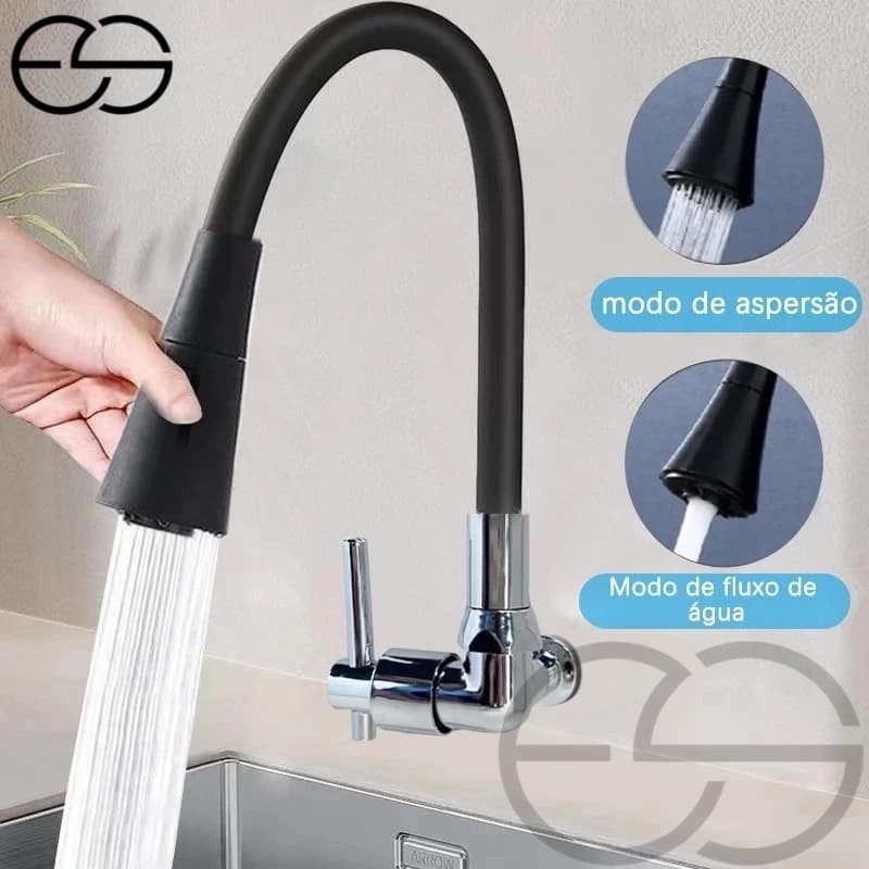 Torneira Gourmet Flexível Cozinha Parede Vertical Preto Prata ES