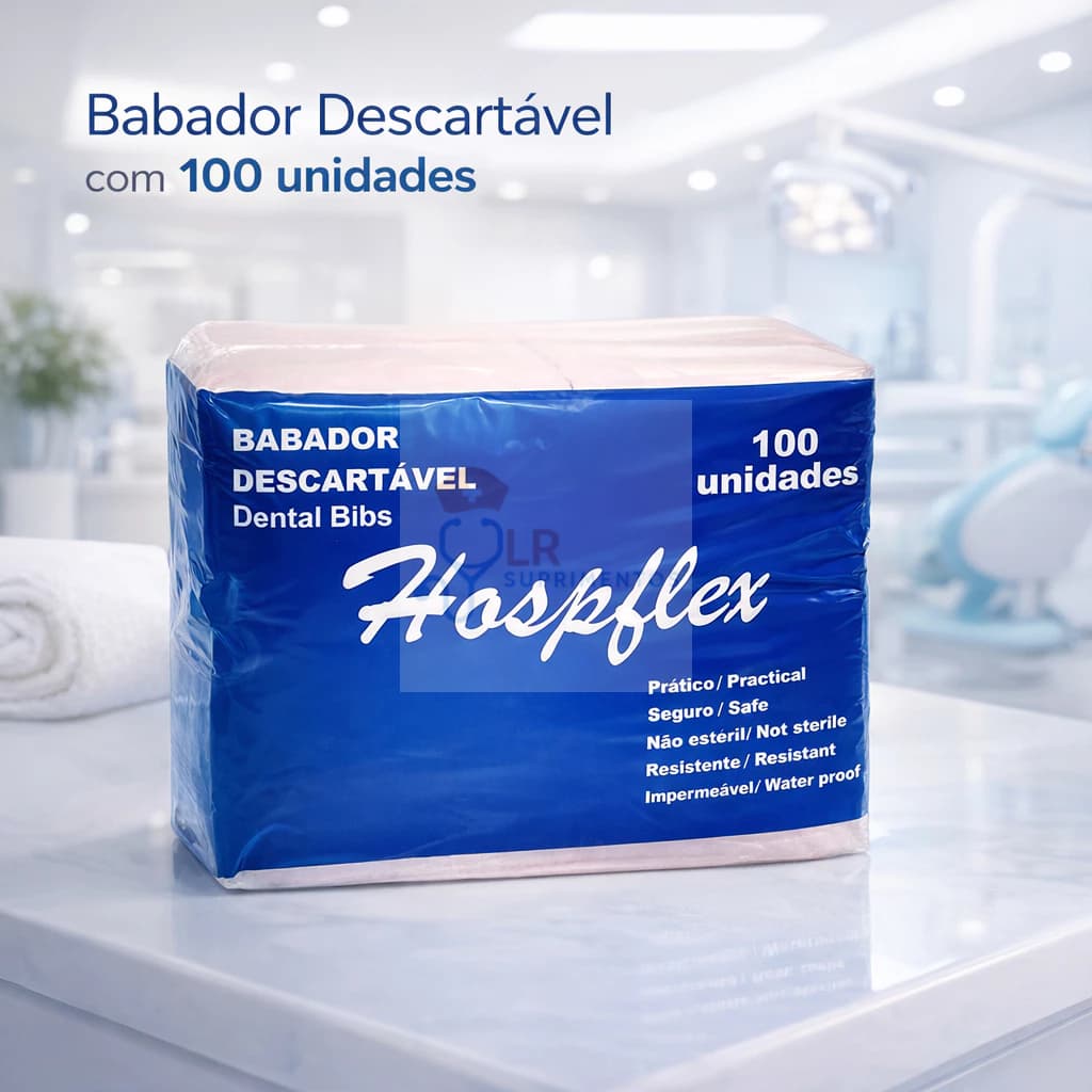 Babador Descartável Hospflex Impermeável 100 Unidades para Odontologia e Clínica Dental