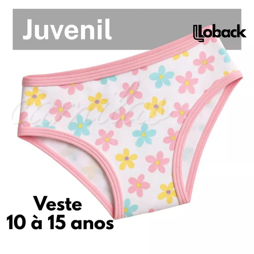 Kit 10 e 5 Calcinhas Juvenil Para Adolescente até 15 Anos Forro 100% Algodão Estamapada