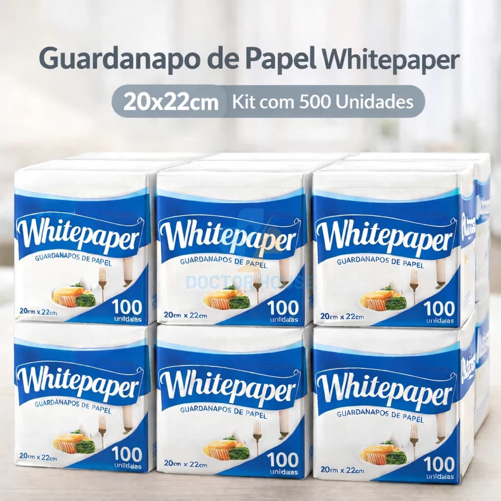 Guardanapo de Papel Whitepaper 20x22cm Kit 500 Unidades Ideal Restaurantes e Festas