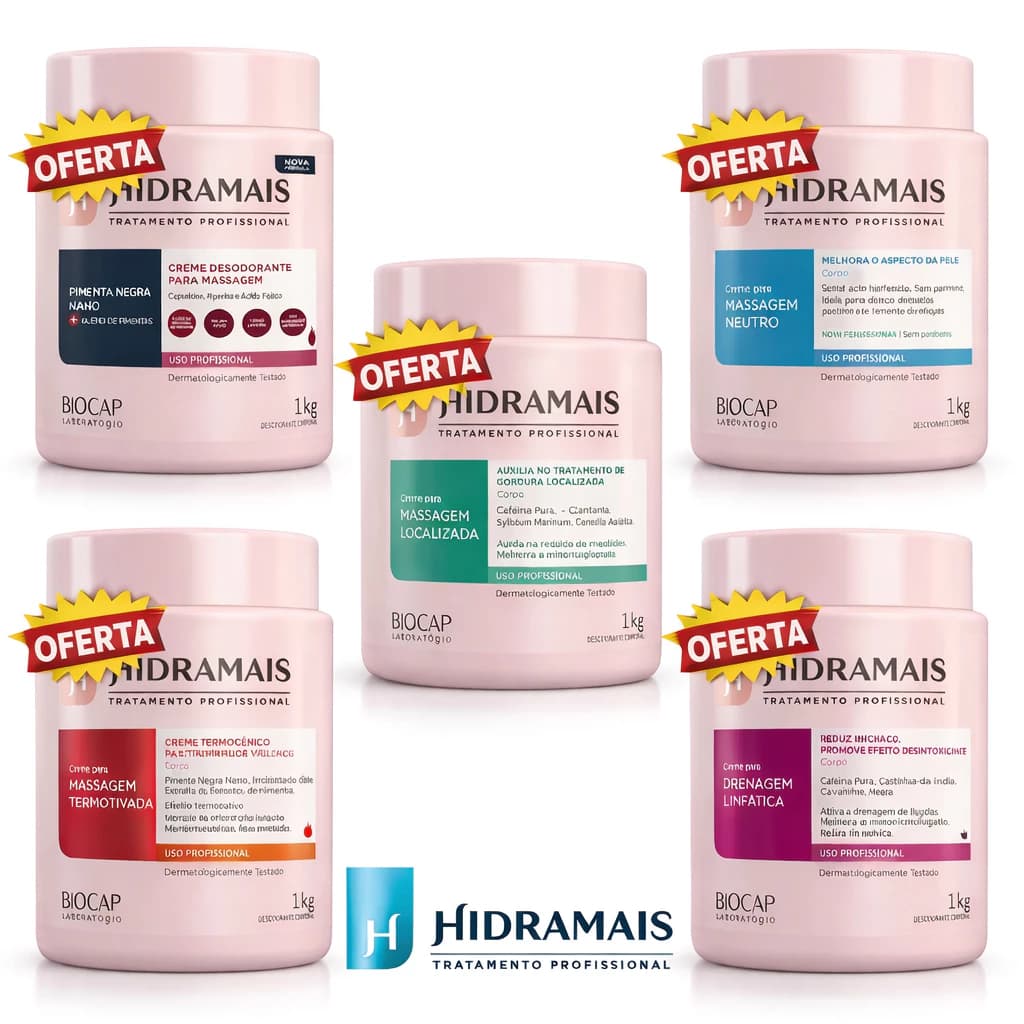 Cremes de Massagem Hidramais 1kg –500g-60G Profissional | Modeladora,