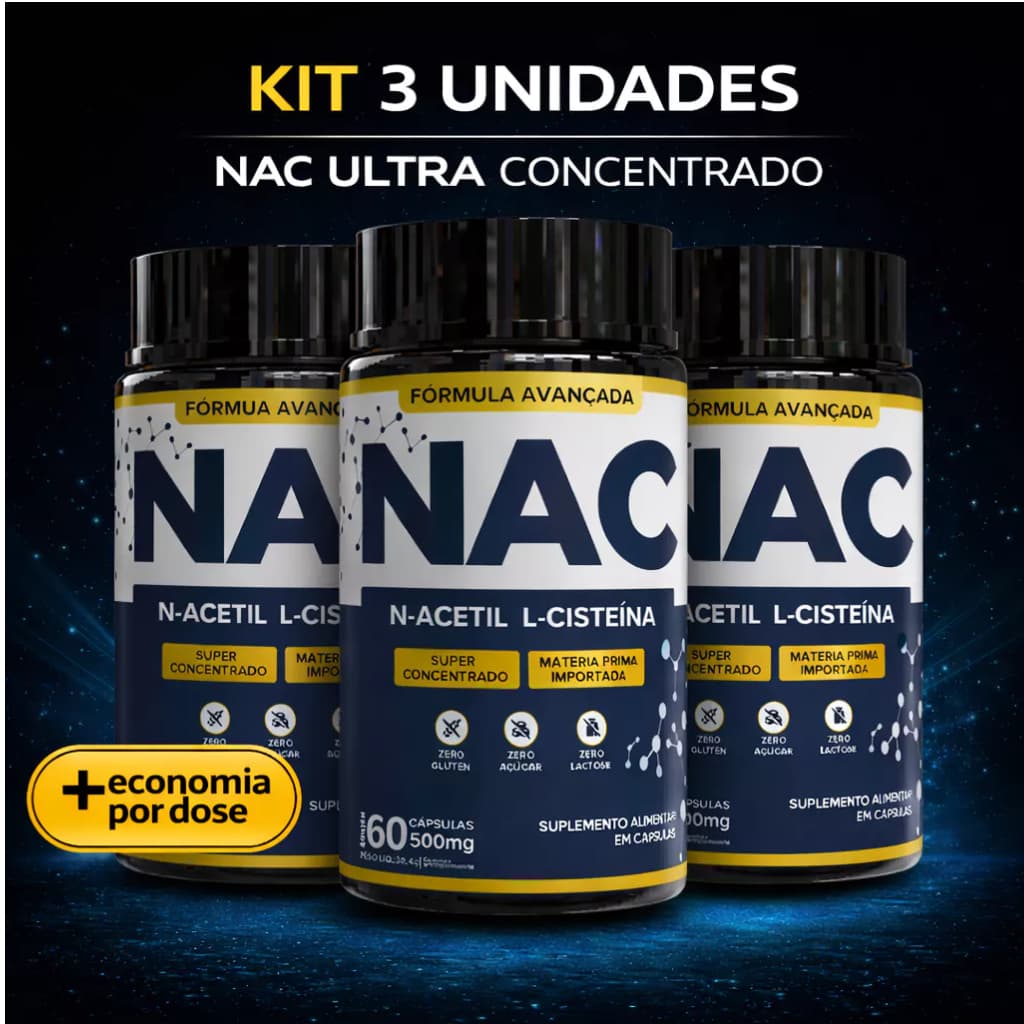 NAC N-Acetil L-Cisteína 500mg  Antioxidante, Detox, Imunidade e Saúde do Fígado 60, 120 ou 180 Caps