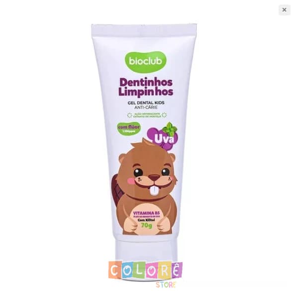 Gel Dental Infantil Vegano Com Flúor Xilitol Anti Cárie Dentinhos Limpinhos Uva Bioclub Creme Dental
