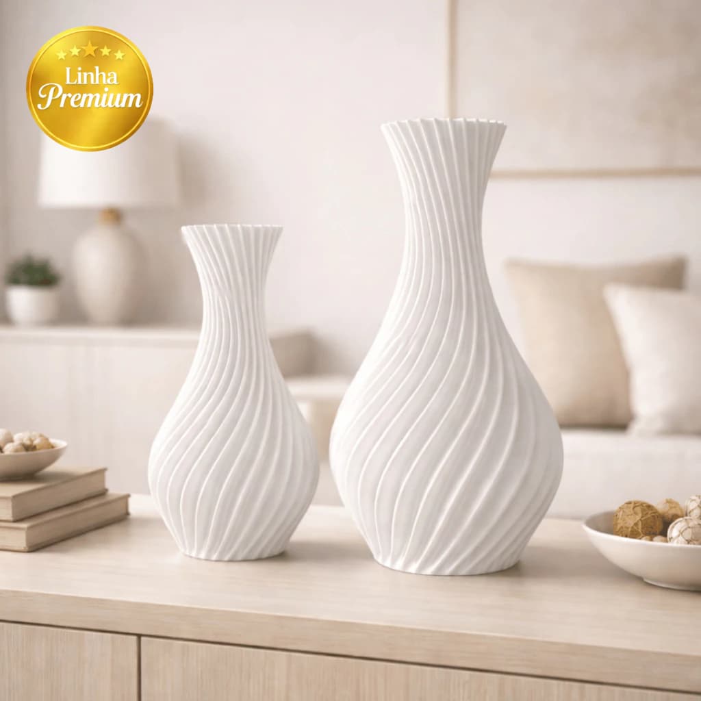 Kit 2 Vasos Decorativos Espiralados Decoração Moderna para Sala e Estante