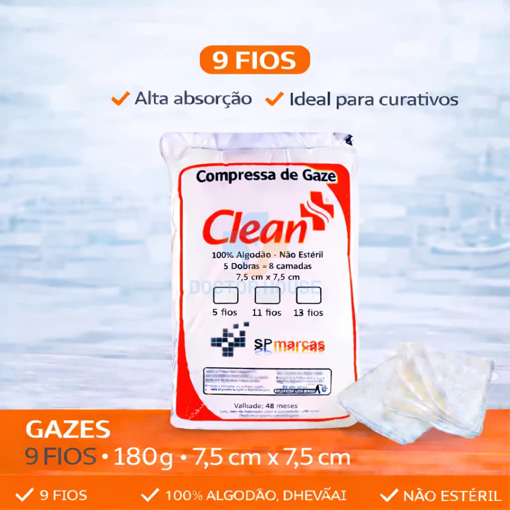 Compressa de Gaze Hidrófila 9 Fios 7,5x7,5cm 500 Un Não Estéril Curativo
