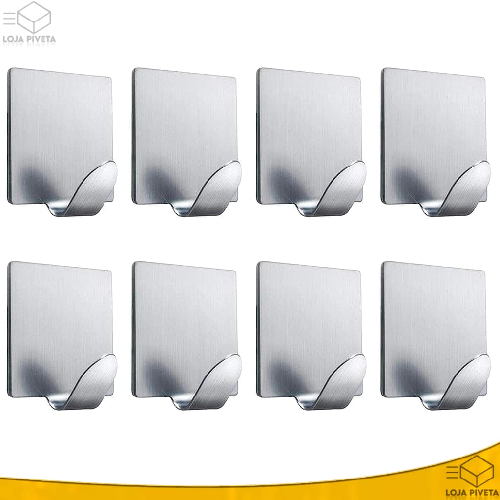 Kit 9/18/27/36 Ganchos Adesivos Inox Quadrado AutoAdesivo Colantes Sem Furar Parede Cozinha Banheiro
