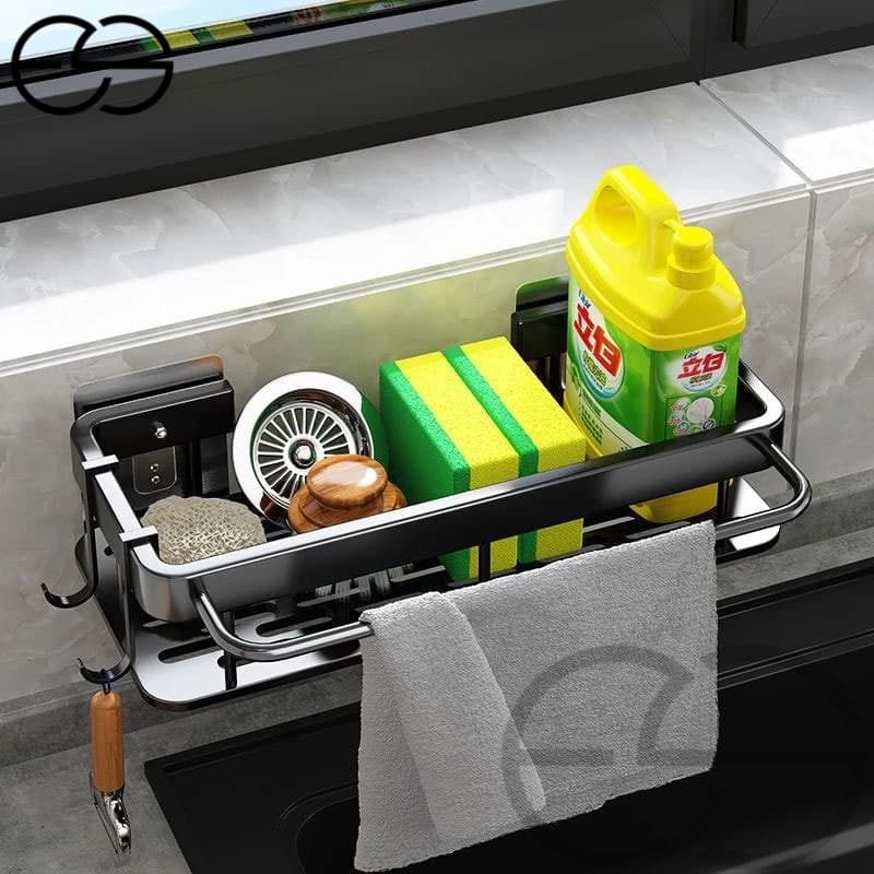 Suporte de cozinha Prateleira Com Rack De Pano  Gancho Organizador Sem Furo Com Adesivo Box ES