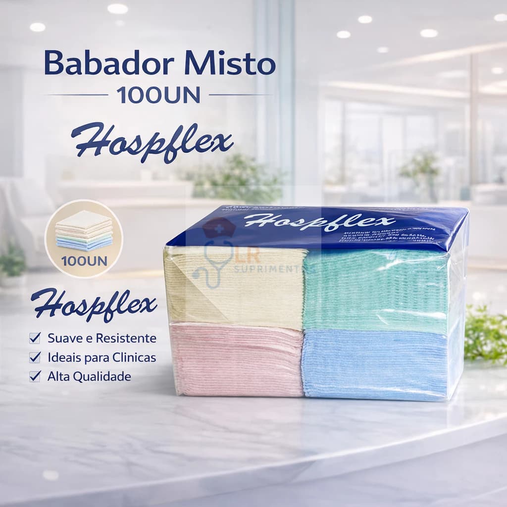 Babador Misto Descartável Hospflex Impermeável 100 Unidades para Odontologia e Clínica Dental