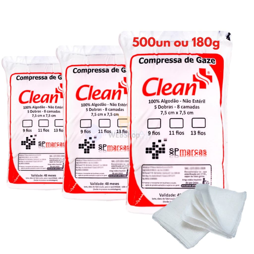 Compressa Gaze 9 Fios Hidrófila 3x Pacotes Curativo 1500un ou 540g