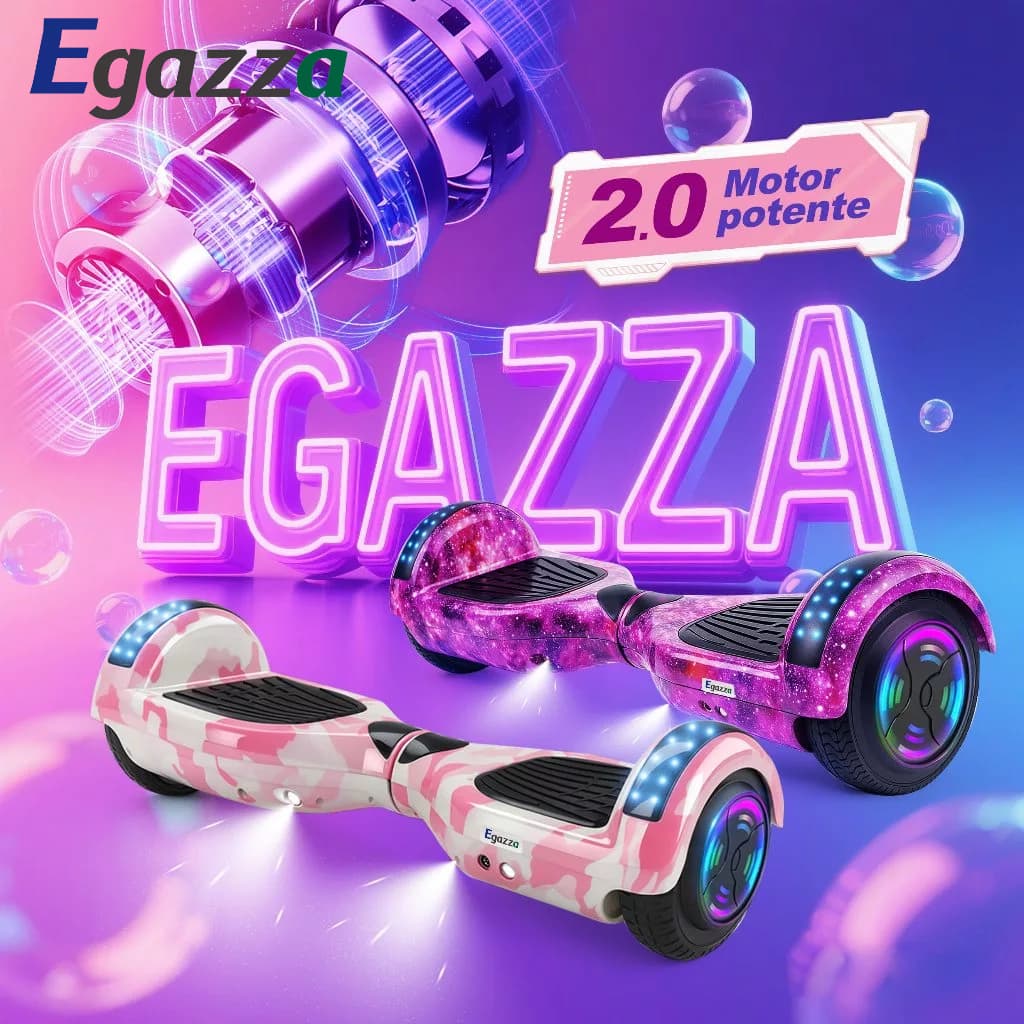 Egazza Hoverboard Infantil Skate Elétrico 6.5" Led Bluetooth Bateria Grande Capacidade Para Meninas