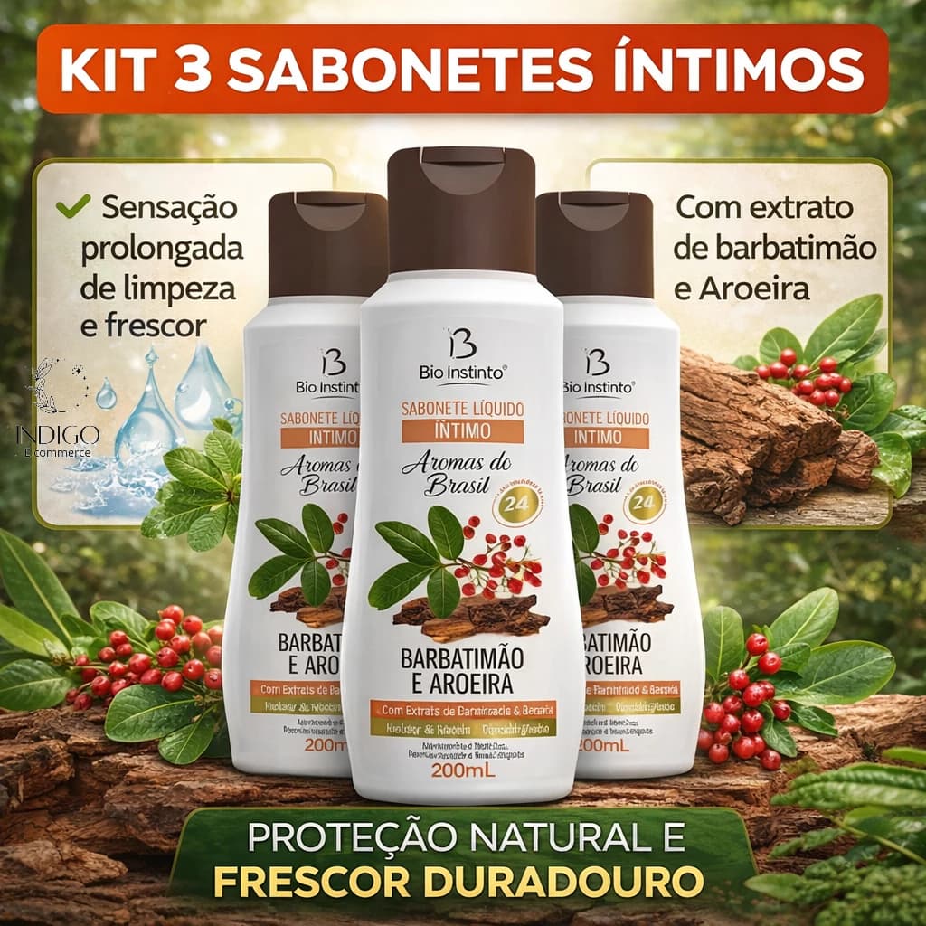Kit 3un Sabonete Íntimo Bio Instinto Barbatimão e Aroeira 200ml