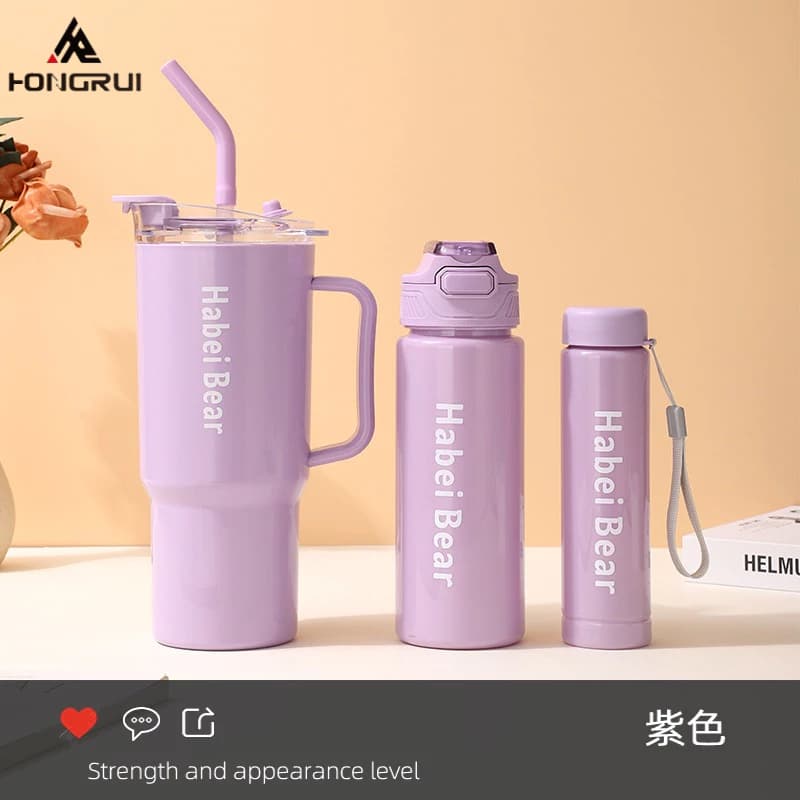 Kit 3 Garrafa Copo Tendência Agua Squeeze Com Adesivos Lembretes beber Agua 1.2L e 800ml e 300ml